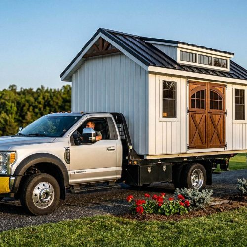 a shed being delivered by old glory sheds